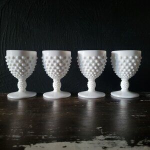 Vtg Fenton Milk Glass Hobnail 3 oz Goblet Juice Glass Cocktail Glass Set Of 4